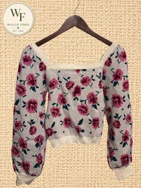 Willow & Wind Floral Square Neck Puff Sleeve Sweater Small